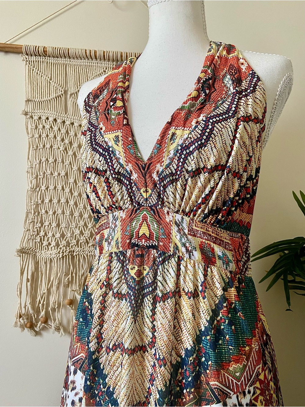 Boston Proper Kenyan Safari Halter Maxi Dress Size 6 Boho Paisley Animal Print - Picture 4 of 12